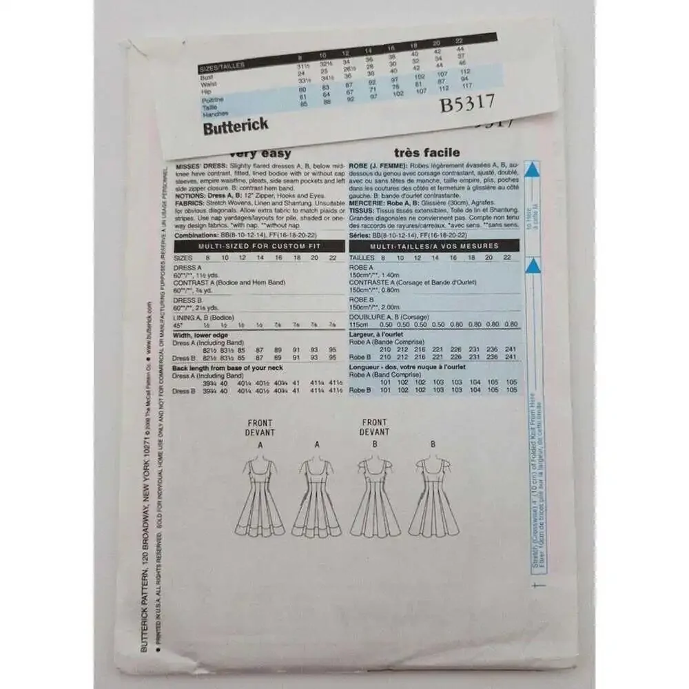 Butterick Sewing Pattern B5317 Maggy London Scoop Neck Dress BB Sizes 8-14 Uncut